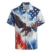 お買い得  愛国的な250枚のシャツ-男性用 7月4日 米国建国250周年 イーグル 米国旗 シャツ ボタンアップシャツ 半袖 ヴィンテージレトロ アウトドア 祝日 夏 春 折襟 3Dプリント 襟付きシャツ ブルー 青2# 青1#