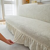 halpa Futon sohva kansi-2 eri kokoa hameen helmatyylinen jacquard-kangas käsinojaton vuodesohvan päällinen sohvan uudenvuoden koristepäälliset joustava suoja joustava penkin päällinen