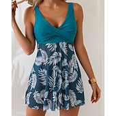 tanie Tankini i bikini do surfingu-Damskie Docieplacze Dwuczęściowy kostium kąpielowy Kąpielówki Kwiaty Stroje kąpielowe Niebieski UPF 50+ Bez rękawów - Surfing Plaża Pływacki Lato