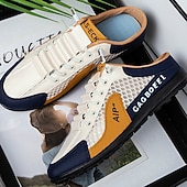 abordables Zapatos Casuales Slip-On-Zapatillas deportivas blancas y azul marino para hombre, zapatos cómodos con cordones para estilos de vida activos, ideales para correr, actividades al aire libre y ropa informal de día.