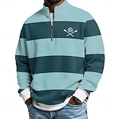 economico Polo geometrica da uomo-Per uomo Strisce orizzontali Polo con zip Manica Lunga Magliette polo Colletto alla coreana Casual Scuola Athleisure Ferie Abbigliamento quotidiano Stampa 3D Polo con cerniera a un quarto Primavera