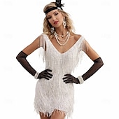 cheap 1920s Dresses-Roaring 20s 1920s Mini Dress Wedding Party Bachelor Party Sleeveless The Great Gatsby Wedding Guest Sequins Tassel Fringe Sequin Tassel V Neck Fancy Dress Women's Carnival Masquerade Evening Party