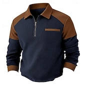 voordelige Wafelgebreid T-shirt-Voor heren Wafel T-shirt T-shirt Wafel Henley-shirt Lange mouw Polo kraag Stoppen Kwart ritssluiting Herfst Herfst winter Effen Kleur Met Textuur Traditioneel / Vintage Casual Vetoketju Kleurenblok