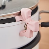 levne Kuchyňská úložiště-2 ks silikonových podpěr na poklici ve tvaru mašle, roztomilý růžový design mašle, bezpečné uchycení lžiček &amp;metly, držák na kuchyňské náčiní, držák na kuchyňské náčiní, prostorově úsporný kuchyňský