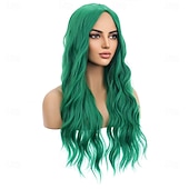  Πράσινα Περούκια για Γυναίκες Κορίτσια Μακρύ Σγουρό Σαρκώδες Σμαραγδί Πράσινο Περούκια Μεσαίο Μέρος Ανθεκτικά στη Θερμότητα