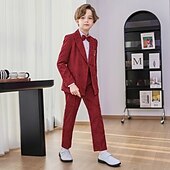 abordables Trajes y Atuendos de Portador de Anillos-Traje de portador de anillos de 5 piezas, blazer para niños &amp; pantalones  &amp;camisas &amp;Traje formal para niño, estilo casual, para exteriores, para fiestas, a la moda, básico, color liso, con bolsillos y