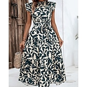 economico Abiti Floreali Stampati-Per donna Abito Midi Abito Floreale Abito Stampato Moda Moderno All'aperto Vacanza Uscire Vestibilità comoda Floreale Senza Maniche Collo alla coreana Arancione Marrone Verde Blu scuro Estate