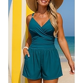 Недорогие Рашгард One Pieces-Жен. Купальный костюм Один Пис Купальник с высокой талией и сборками Однотонный Эластичный Без рукавов Купальники Серфинг Для погружения с трубкой Плавание Лето