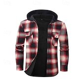 economico Giubbotti Casual-Per uomo Cappotto Invernale Giacca Camicia Giacca in Pile Giacca Casual Casuale Quotidiano Calore Termico Tasca Bottonato Autunno Inverno Plaid Streetwear Quotidiano Con Cappuccio Regolare Rosso