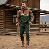 baratos Conjunto de Moletom 3D Masculino-Homens Tribal 2pcs Conjuntos de moletom 3D Moletom Moletom com capuz Manga Longa Calças compridas Com Capuz Estilo Étnico Casual Diário Roupa Esportiva Impressão 3D Primavera Outono Inverno Marron