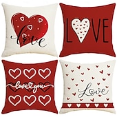 voordelige Kussens, inzetstukken en deksels-Kussensloop met rode hartjesprint voor Valentijnsdag, feestelijk "liefde"-design, decoratief kussen in Europese stijl, perfect voor op de bank of in de woonkamer, ideaal voor Valentijnsdag thuis en