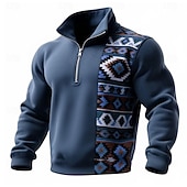 billiga Vintage etniska sweatshirts-Herr Geometrisk Rutig Stam Tröja Sport Mode Ledigt Blixtlås Hem Streetwear Arbete Fest Blå Purpur Brun Grön Höst Alla årstider Designer S M L XL XXL XXXL
