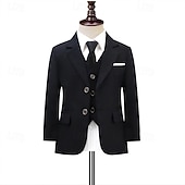 economico Abiti e Outfit per Portatori di Fedi-Completo da fedi nuziali per bambini, 4 pezzi, blazer &amp;gilet &amp; pantaloni  &amp;cravatta ragazzo abito formale casual esterno festa moda fresco basic tinta unita blu nero poliestere