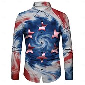  250th Anniversary USA Retro Vintage 1970s Shirt Aloha Shirt Long Sleeves Hippie Geometic Ethnic Fancy Dress Men's Masquerade 4th of July Party Independence Day Adults' Shirt