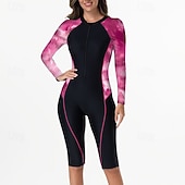 Недорогие Рашгард One Pieces-Жен. Рашгард Купальный костюм Один Пис Графика Пэчворк Застегнуться УФ-защита Эластичность Длинный рукав Купальники Серфинг Дайвинг Для погружения с трубкой Весна