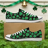 halpa Naisten kengät-naisten Pyhän Patrickin päivän lenkkarit apilanlehden kukkakuviolla – mukavat nauhalliset kangaskengät paraateihin, festivaaleille ja vapaa-aikaan