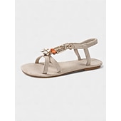 abordables Femmes-Sandales plates bohèmes chics pour femmes, ornées de perles métalliques décoratives – des chaussures confortables pour les mariages décontractés et à la plage, les événements estivaux et les vacances