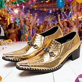 economico Scarpe da uomo-Scarpe eleganti con stampa di serpente oro di Mardi Gras per uomini – pelle di mucca premium 100% all’avanguardia design a punta per Carnevale feste e occasioni speciali