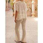 رخيصةأون ملابس علوية للشاطئ-نسائي ملابس السباحة تغطية الجسم 2 قطعة ملابس السباحة مقصوص محبوك العطلة ملابس الشاطئ لون الصلبة رقبة دائرية كم قصير بدلة سباحة