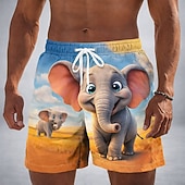  Per uomo Cartoni animati Elefante Ippopotamo Costumi da bagno Pantaloncini da mare Pantaloncini da Surf Misura del girovita medio Divertente Camicia hawaiana Vacanza al Mare Tasche Laterali fodera in