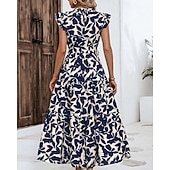 economico Abiti Floreali Stampati-Per donna Abito Midi Abito Floreale Abito Stampato Moda Moderno All'aperto Vacanza Uscire Vestibilità comoda Floreale Senza Maniche Collo alla coreana Arancione Marrone Verde Blu scuro Estate