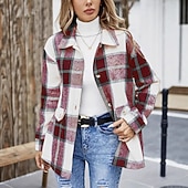 cheap Stripe&amp;Geometric Blouses-Women's Shirt Blouse Buttons Plaid Active Casual Long Sleeve Shirt Collar Regular Tops Daily Holiday Going out Blue Black Red Fall Winter