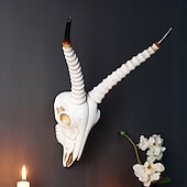 ieftine Sculpturi-Decor de perete nordic cu craniu de animal viking, ornament suspendat din rășină cu craniu de berbec artificial, pentru casă, bar &amp;decorațiuni de perete pentru restaurant, petrecere &amp;recuzită
