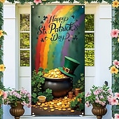 cheap Garage &amp; Door Banners-St. Patrick's Day Posters Door Cover Outdoor Banners Gold coin Green Hat Shamrock Cute 3D Party Dorm Teens Room College Dorm Guys Man Cave Frat Bedroom Shooting Backgrounds Home Decor