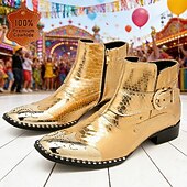 Χαμηλού Κόστους Ανδρικά υποδήματα-Χρυσά Μεταλλικά Μποτάκια Δυτικού Στυλ Μαρντί Γκρας για Άνδρες – Ποιότητα 100% Δέρμα Αγελάδας με Στιλβωμένα Λεπτομέρειες Ιδανικά για Καρναβάλια Εορταστικά Πάρτι και Ειδικές Περιστάσεις