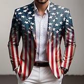 baratos Blazers Impressos Masculinos-Dia da Independência Americana Homens Bandeira americana Jaqueta Blazer Casaco Da Moda Confortável Respirável Artistíco Casual Casual Diário Festival Bolsos Impressão 3D Botões Todas as Estações