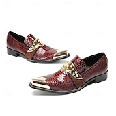 Χαμηλού Κόστους Δερμάτινα Loafers Premium-Ανδρικά κόκκινα slip-on παπούτσια από δέρμα φιδιού με χρυσές λεπτομέρειες – πολυτελή επίσημα υποδήματα για κομψούς άνδρες, ιδανικά για βραδινές εκδηλώσεις και μοντέρνες περιστάσεις