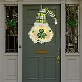 olcso Dekoratív fények-Szent Patrik-napi ír koszorú LED-es fényekkel, lóhere, arctalan baba, törpe dísz, 60x30cm, beltéri/kültéri veranda, fali dekoráció, nappali, étkező, parti ünnepi dekoráció