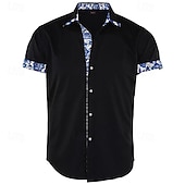 economico camicia da uomo con bottoni-Per uomo Camicia Camicia Estiva Camicia con Bottoni Nero Bianco Blu marino Azzurro Manica Corta Floreale Blocco di colori Collo ripiegato Streetwear Casuale Bottonato Abbigliamento Poliestere Sport