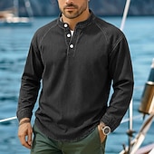 cheap Basic T shirts-SoftFade™ Men's T Shirt Henley Shirt 100% Cotton Acid Wash Shirt Tee Top Long Sleeve Henley Spring Fall Plain Vintage Streetwear Casual Garment Dyed Faded Washed Casual Home Street Black Blue