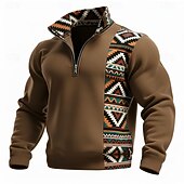 رخيصةأون سويت شيرت عرقي قديم-رجالي هندسي منقوش ترايبال كنزة الرياضات موضة كاجوال السحاب المنزل ملابس الشارع عمل مناسب للحفلات أزرق أسود بني أخضر الخريف كل الفصول مصمم S M L XL XXL XXXL