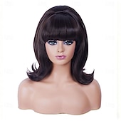 cheap Historical Wigs-Vintage Short Wavy White Silver Wig with Bang Retro Bouffant Beehive Wigs fits 80s Costume or Halloween Party