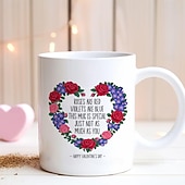levne Šálky a hrnečky-Valentýnský dárkový hrnek s motivem "jsi výjimečný/á" - hrnek na kávu s květinovým vzorem, růžovým a srdíčkem, jedinečný dárek pro milované, romantický keramický hrnek na čaj nebo kávu.