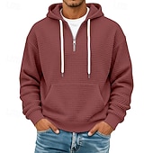 cheap Basic Hoodies-Men's Hoodie Waffle Hoodies Pullover Hoodie Sweatshirt Quarter Zip Hoodie Apricot Wine Red White Light Green Navy Blue Hooded Plain Patchwork Color Block Textured Casual Daily Sports &amp; Outdoor