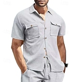 preiswerte Arbeitshemden für Herren-Herren Hemd Waffelhemd Freizeithemd Knopfhemd Schwarz Weiß Burgunderrot Dunkelgrün Kaki Kurzarm Einfach Hemdkragen Lässig Täglich Fronttasche Bekleidung Elegant Mode Lässig