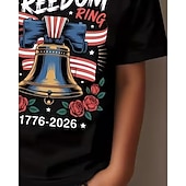  100% Cotton Kids Boys' Black Floral Flag 250th Anniversary T shirt Blouse Crew Neck Short Sleeve Outdoor Dailywear Fashion Streetwear Designer Printing Summer