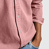 baratos camisa de botão masculina-Homens Camisa Social Camisa casual camisa de botão Preto Branco Rosa Vermelho Azul Marinha Manga Longa Tecido Lapela Casual Diário Bolso frontal Roupa Poliéster Elegante Moda Casual