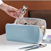 cheap Cosmetic Bags &amp; Cases-Women's Handbag Makeup Bag Cosmetic Bag PU Leather Travel Large Capacity Durable Solid Color White Pink Blue