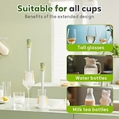 رخيصةأون تنظيف المطبخ-عبوتان من فرشاة تنظيف الزجاجات متعددة الوظائف 5 في 1، فرشاة ذات مقبض طويل لتنظيف الأكواب وأغطية الترمس، منظف زجاجات الحليب والماء، أداة مطبخ منزلية متينة