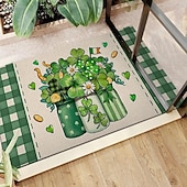 billige Dørmatter-Dørmatte til St. Patricks dag, irsk firkløverdesign, gulvmatte til inngangsparti, festlig grønt kløverdørteppe til St. Patricks dag-feiring.