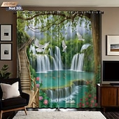 Недорогие Шторы и портьеры-Комплект из 2 предметов, перфорированные затемняющие шторы с 3D-печатью для ландшафтного дизайна, утепления, для комнаты отдыха на открытом воздухе и балкона