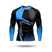 Недорогие Футболки и майки для бега-Муж. Футболка для бега Компрессионная футболка 3D печать Длинный рукав Основной слой Весна Осень Геометрический принт Быстровысыхающий Сжатие видеоизображений Для тренировки Power Flex Влагоотводящие