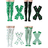  St. Patrick's Day-strumpa för kvinnor &Armvärmarset, 4-delade knästrumpor och fingerlösa vantar med shamrockmönster, irländskt gröna festliga accessoarer för kvinnor &flickor, perfekt för St. Patricks