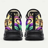 cheap Men's Shoes-Men's Mardi Gras Purple and Green Carnival Slip-On Shoes with Feather Mask Pattern – Comfortable and Stylish Footwear for Carnival, Parades and Festivals