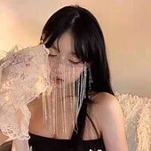 olcso Tánckiegészítők-Samba Kiegészítők Pompás Ezüst Hangzású Teljes Arc Lánc Maszk - Csillogó Bojt Fátyol Mardi Gras Rave Partin Teljesítmény Jelmez