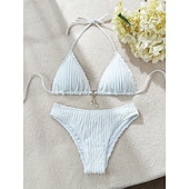 cheap Bikini Sets-Women's Bikini 2 Piece Swimsuit Skirt Slim Backless Vacation Beach Wear Solid Color Halter Neck Sleeveless Bathing Suits